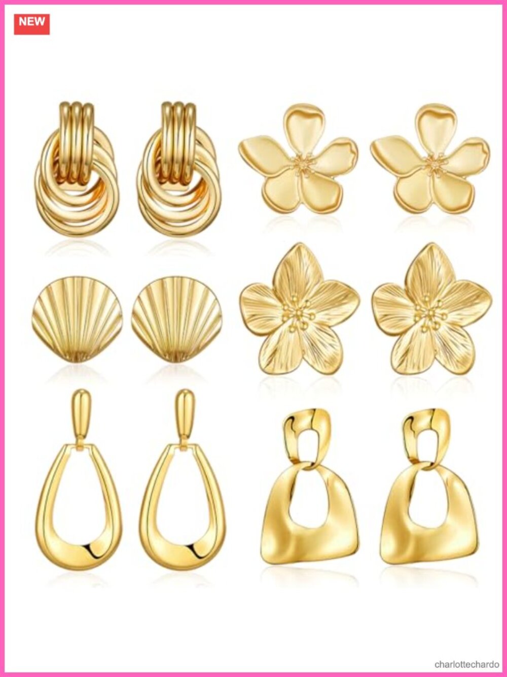 Gold Plated Flower Shell Knot Dangle Earrings Set for Women Hypoallergenic